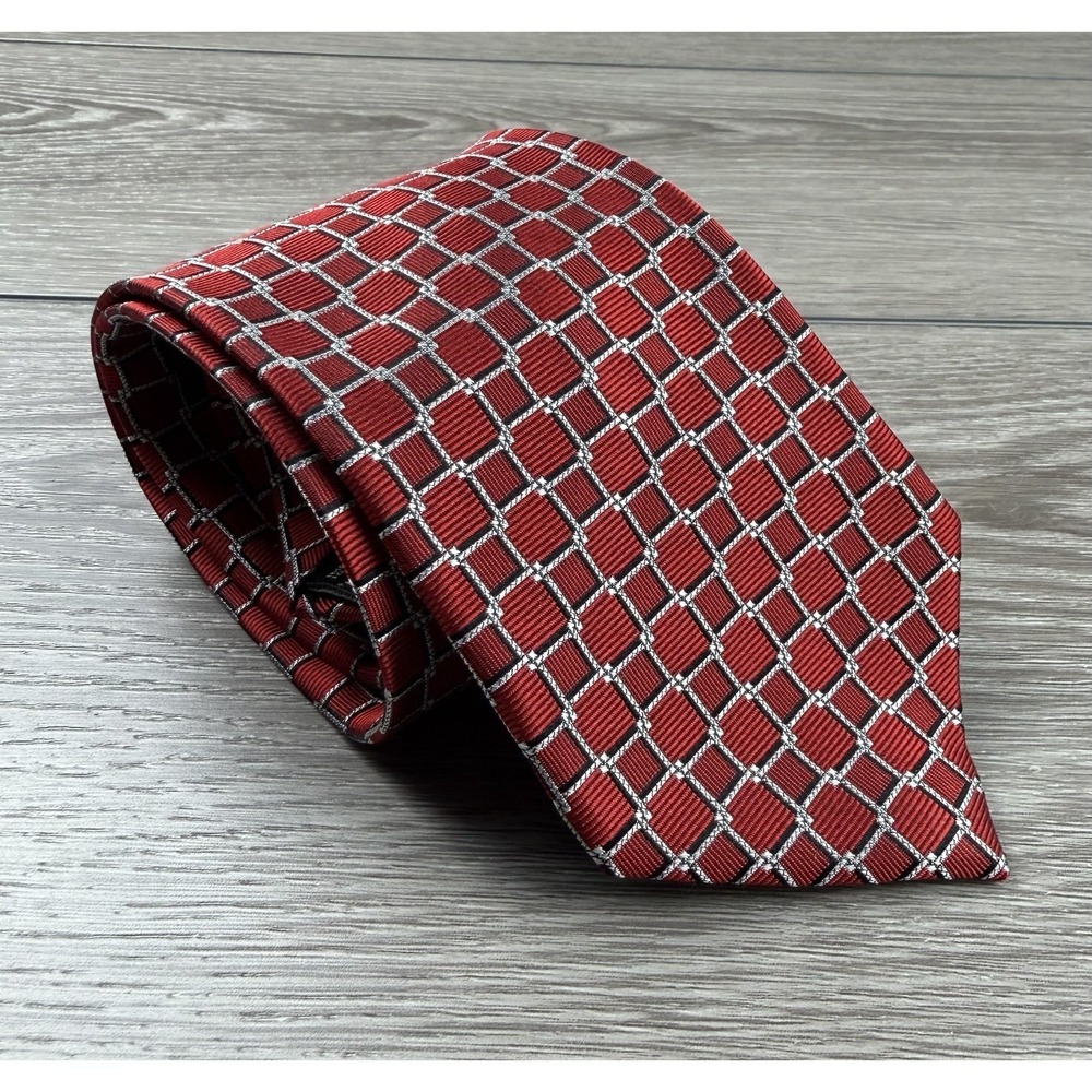 Jos A Bank Mens Executive Collection Woven Neck Tie Red Blue Squares